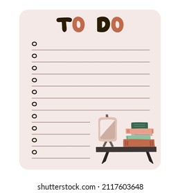Cozy scrapbook templates for planner (notes, to do, to buy, to read, etc) with illustrations about home interior in boho style. With printable, editable illustrations. For school, university schedule