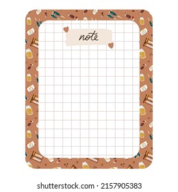 Cozy scrapbook templates for planner (notes, to do, to buy and other) with hygge autumn clip arts of seasonal clothes, drinks, decor. With editable illustrations. For school, university schedule.