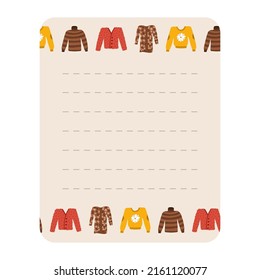 Cozy scrapbook templates for planner (notes, to do, to buy and other) with hygge autumn clip arts of seasonal clothes, drinks, decor. With editable illustrations. For school, university schedule.