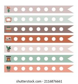 Cozy scrapbook templates for planner. Weekly tracker of habits with illustrations about home interior in boho style. With printable, editable illustrations. For school, university schedule