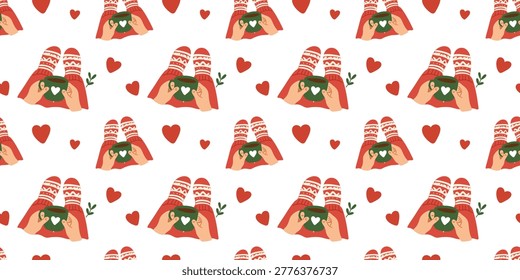 cozy seamless winter vibe pattern cup in hand warm atmosphere illustration minimal style