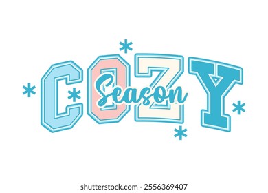 Cozy Season Lettering Typography Isolated On White Background.