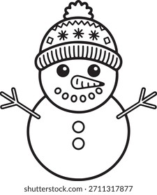 Cozy Snowman Coloring Page in Simple Winter Line Art Style