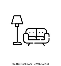 Cozy sofa and floor lamp. Living room furniture. Interior design. Pixel perfect, editable stroke