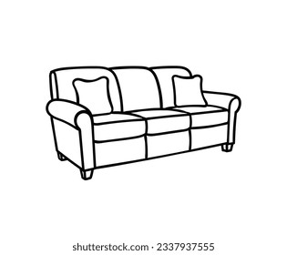 Cozy Sofa line art, Interior furniture illustration, isolated vector