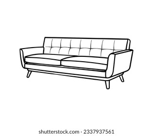 Arte de línea acogedor Sofa, ilustración de mobiliario interior, vector aislado