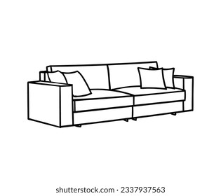 Cozy Sofa line art, Interior furniture illustration, isolated vector