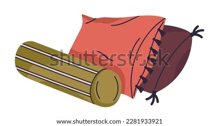 Cozy sofa pillows. Textile home interior decor pillows, feathered cushion, soft pillows flat vector illustration collection