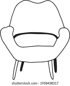 Cozy soft armchair.Single doodle vector illustration. Hand drawn.