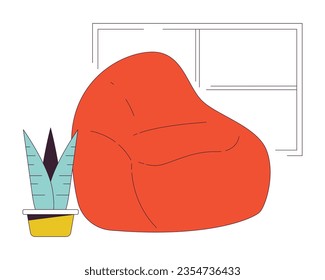 Ilustración vectorial de línea plana de asiento blando cómoda. Interior de la habitación. Muebles de Beanbag objetos de dibujo de dibujos animados 2D en blanco para diseño de interfaz de usuario web. Imagen de héroe de color aislado editable