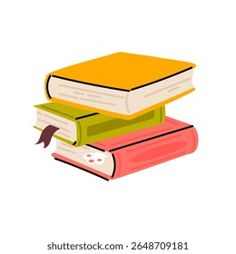 Cozy stack of three vintage books with bookmark and decoration