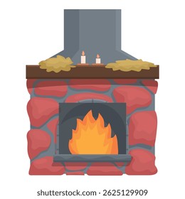 Lareira de pedra aconchegante está queimando intensamente, proporcionando calor e conforto em um dia frio