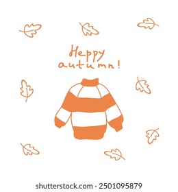Cozy striped sweater with autumn leaves in a seasonal design