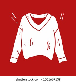 Cozy Sweater Doodle Art Style Hand Drawn Illustration Jacket with Red Background