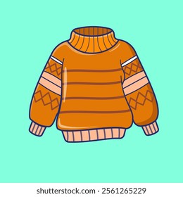 Cozy sweater, knit sweater, warm sweater, winter sweater, weather, knitted clothing, fashion vector, illustration, icon.