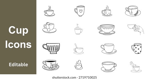 Cozy Tee und Kaffee Zeit Icon Kollektion: Handgezeichnete minimalistische Linienkunst