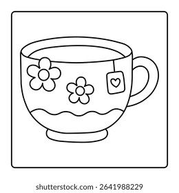 Cozy Tea Cup Coloring Page – Floral Mug with Teabag for Children