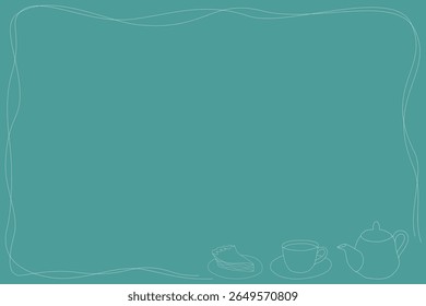  Fundo de tempo de chá aconchegante com ilustrações de contorno minimalista em uma superfície azul-petróleo