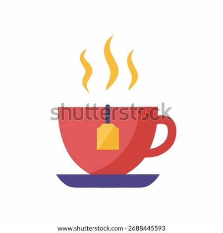 Cozy Tea Time Illustration: Steaming Cup on Saucer with Teabag Graphic