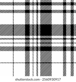 Cozy texture background fabric, latin vector check tartan. Stationary plaid pattern seamless textile in white and black colors palette.