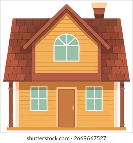 cozy timber cottage vector art isolated white background