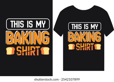 Un diseño de camiseta acogedor que muestra una ilustración de una hogaza de pan recién horneada con vapor y un fondo de cocina rústica. El texto dice: "¡Esta es mi camiseta para hornear!" en colores cálidos y acogedores.