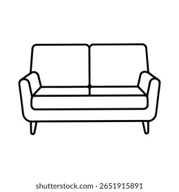 acolhedor sofá de dois lugares com almofadas preto line art