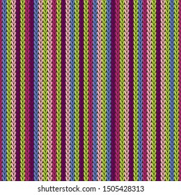 Cozy vertical stripes knitting texture geometric seamless pattern. Plaid knitwear structure imitation. Nordic style seamless knitted pattern. Abstract xmas wallpaper.