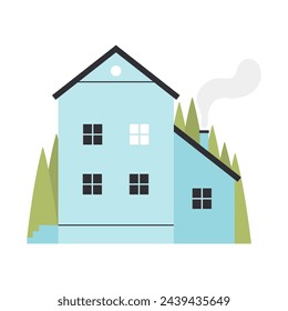 Cozy village cottage. Countryside tiny house, residential building cartoon vector illustration
