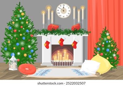 Cozy warm Christmas photo zone background vector illustration