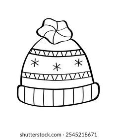 Cozy warm hat doodle clipart. Vector illustration of winter clothes , New Year and Christmas designs. isolate on white