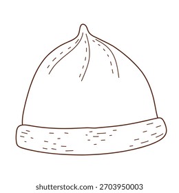 Acogedor Clipart de punto caliente del garabato del sombrero. Ilustración vectorial en estilo de moda del garabato aislado en el fondo blanco. Ropa para el invierno, año Nuevo y diseños de Navidades. Elemento de diseño exclusivo, insignia, icono