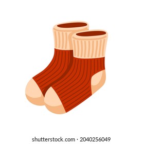 Cozy warm knitted red socks isolated. Hand-drawn vector illustrations. 