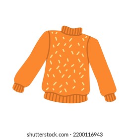 Cozy warm orange sweater. Knitted warm clothing in cartoon flat style. Vector art isolated on a white background.