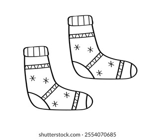 Cozy warm socks doodle clipart. Vector illustration of winter clothes , New Year and Christmas designs. isolate on white