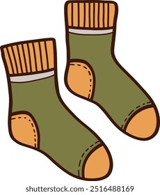 Gemütliche warme Socken doodle clipart.Vektorgrafik in trendigem Doodle-Stil einzeln auf weißem Hintergrund.Kleidung für Winter-, Neujahr- und Weihnachtsdesigns.Exklusives Designelement,Abzeichen,Symbol,handgefertigt.