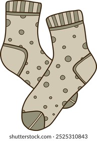 Cozy warm socks doodle clipart.Vector illustration in trendy doodle style isolated on white background.Clothes for winter, New Year and Christmas designs.Exclusive design element,badge,icon,handmade.