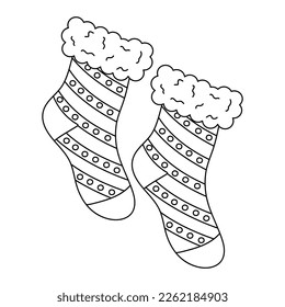 Calcetines cálidos y acogedores. Ilustración dibujada a mano en estilo doodle.