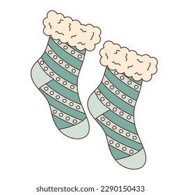 Calcetines cálidos y acogedores. Ilustración dibujada a mano en estilo doodle.