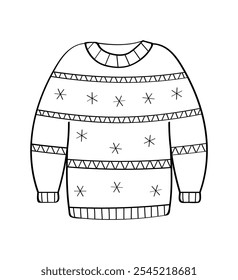 Cozy warm sweater doodle clipart. Vector illustration of winter clothes, New Year and Christmas designs. isolate on white