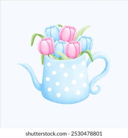 A cozy watercolor illustration of a cute teapot, perfect for tea time themed designs. Hand drawn with soft, charming details, this whimsical piece is ideal for kitchen decor or tea party invitations.