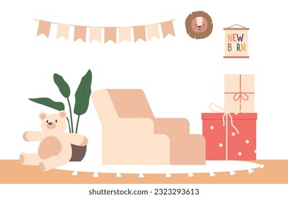 Cozy And Welcoming Room Adorned With Pastel Colors, Soft Textiles, And Adorable Baby-themed Decorations