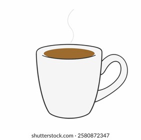 A cozy white ceramic coffee cup with rising steam, perfect for cafe branding, beverage marketing, and cozy morning designs.