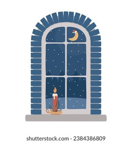 Cozy window with a candle. Vector.