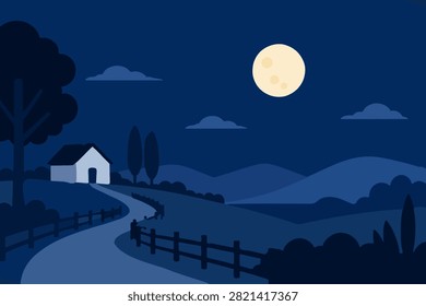 Cozy window illustration with full moon and stars