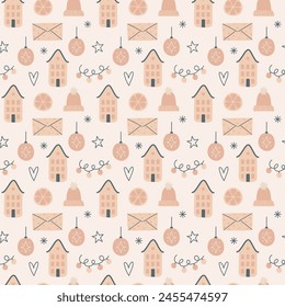 Cozy Winter - Christmas Seamless Pattern - Digital Paper - Vector Illustration - Cute Hand Drawn Elements  Textile Design