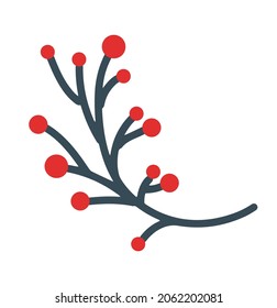 Cozy winter decor with red berries in the style of lines. Decorative elements for the design of postcards, invitations and much more. Vector is a collection of hand-drawn Christmas decorations.