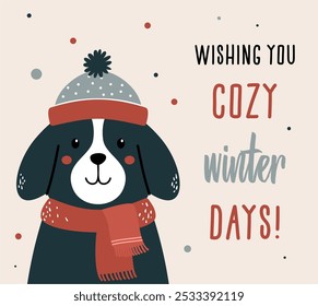 Cozy Winter Dog Vector Illustration - Perfect for Holiday Cards, Seasonal Greetings, and Winter-Themed Designs