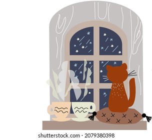 Acogedora noche de invierno. Ilustración vectorial.