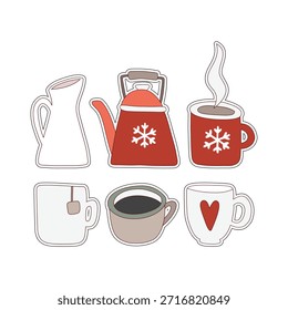 
Coleção de utensílios de cozinha de bebidas quentes de inverno acolhedor